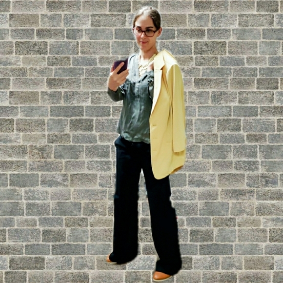 Laura Petities large Womens blazer suit jacket yellow double breast retro - Picture 10 of 12